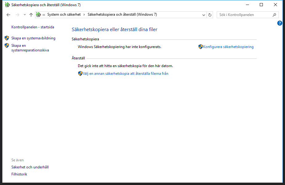 Genom att klicka på "Konfigurera säkerhetskopiering"