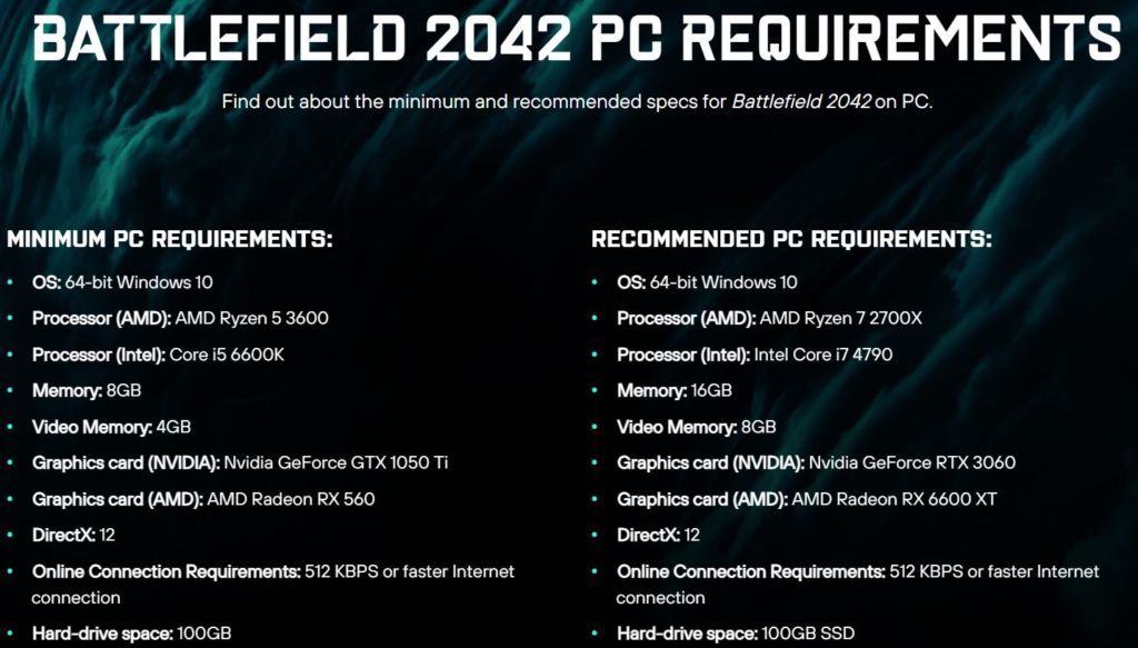 2042 system requirements battlefield Battlefield 2042